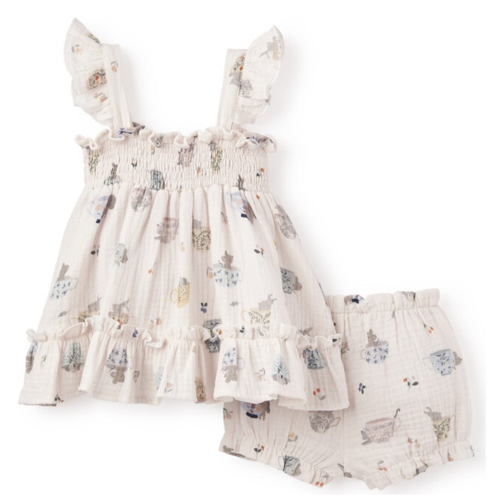 Elegant Baby Muslin Ruffled Tank Dress & Bloomers Set - NWOT